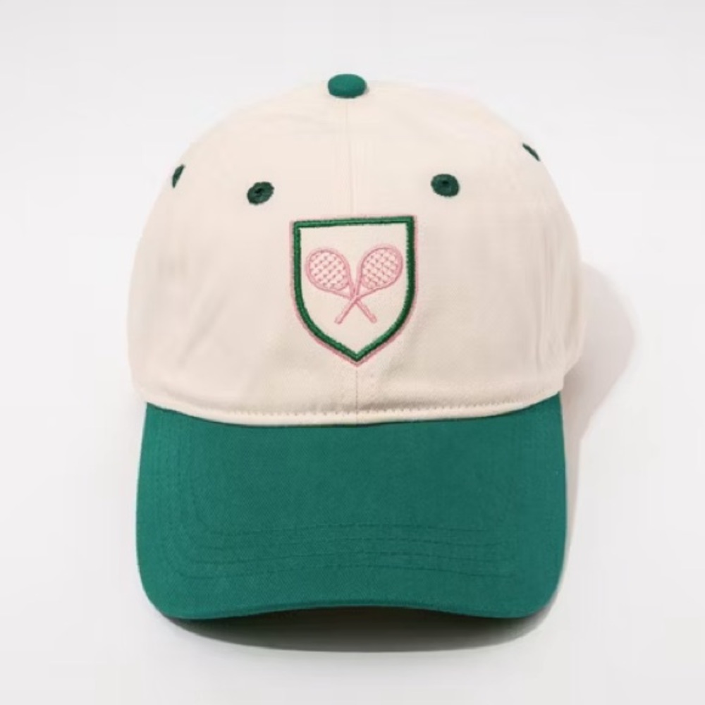 Tennis Hat-Frasier Sterling Cream/Green Adjustable,100%Cotton Baseball Hat, NWT!
